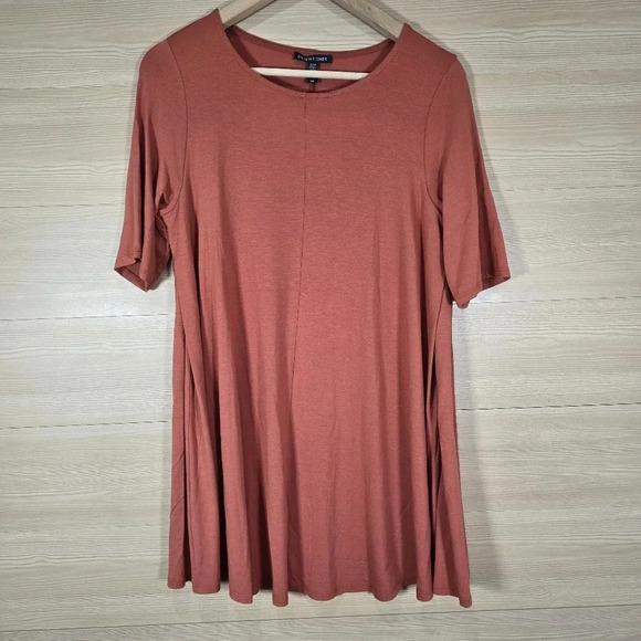 Eileen Fisher Small Viscose‎ Jersey Scoop Neck Elbow Sleeve Swing Tunic Top - Picture 1 of 7